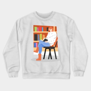 Girl in the Library. Reading Book Crewneck Sweatshirt